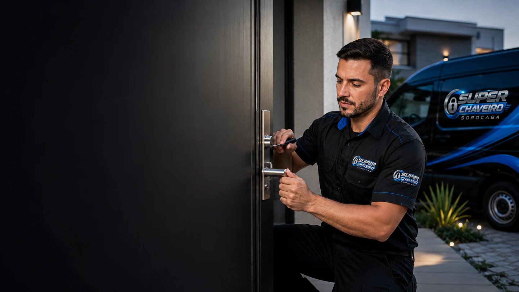 Técnico realizando abertura de porta residencial