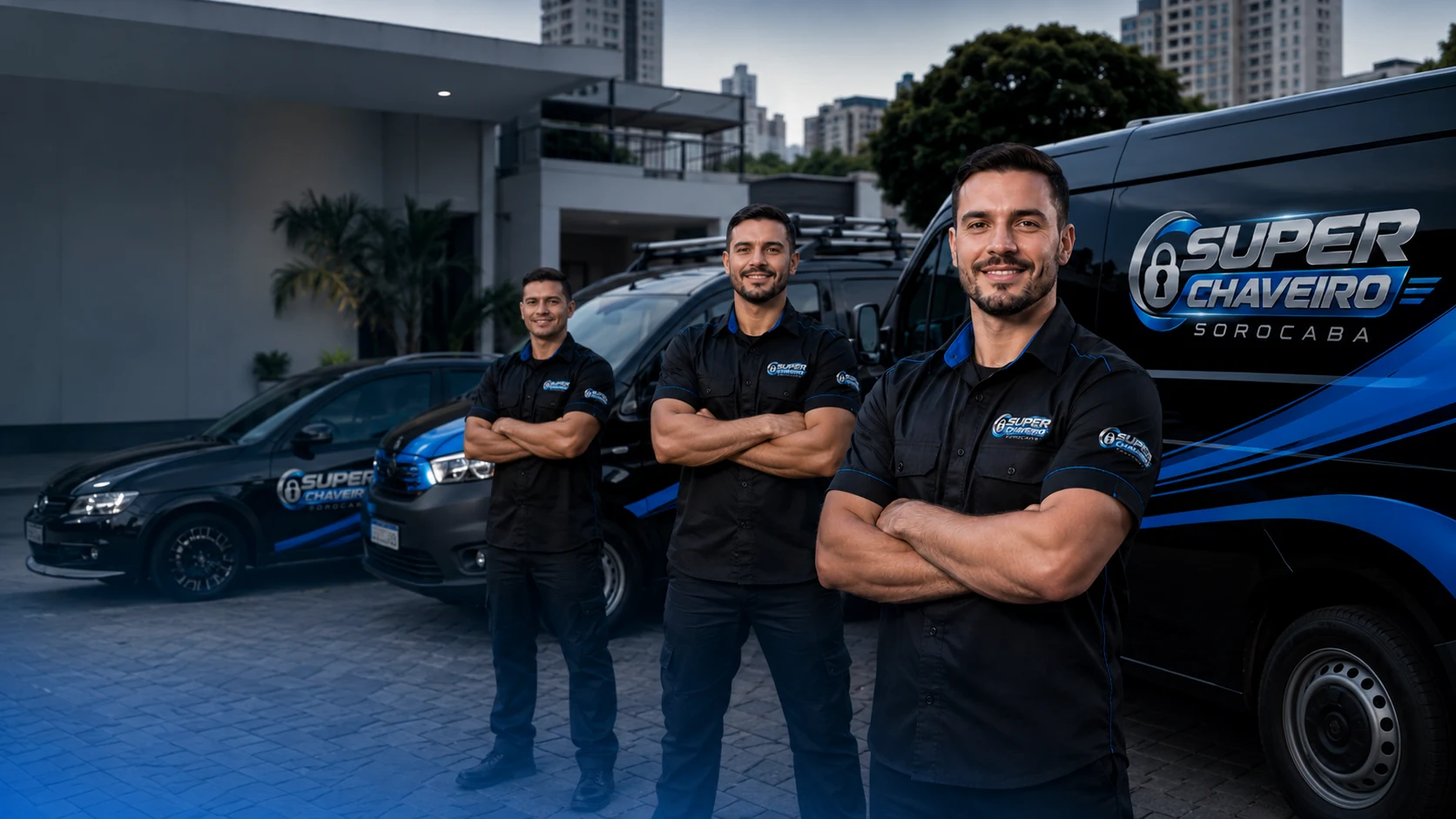 Equipe uniformizada e veículos padronizados da Super Chaveiro Sorocaba